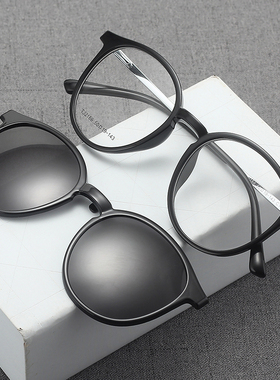 2023新款磁吸套镜女圆框近视眼镜框TR超轻偏光墨镜男开车复古眼镜