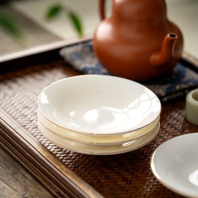 陶瓷杯碟底座茶杯托玉瓷茶托隔热茶垫茶具白瓷杯垫家用配件小杯托