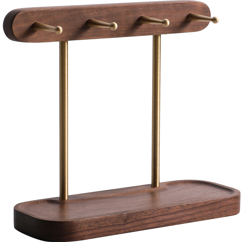 黑胡桃木玄关钥匙架 家用杂物收纳盒进门整理创意摆件黄铜置物架