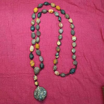 天原阿拉善戈壁玛瑙原石项链地表金钱眼睛石毛衣链民族风收藏品