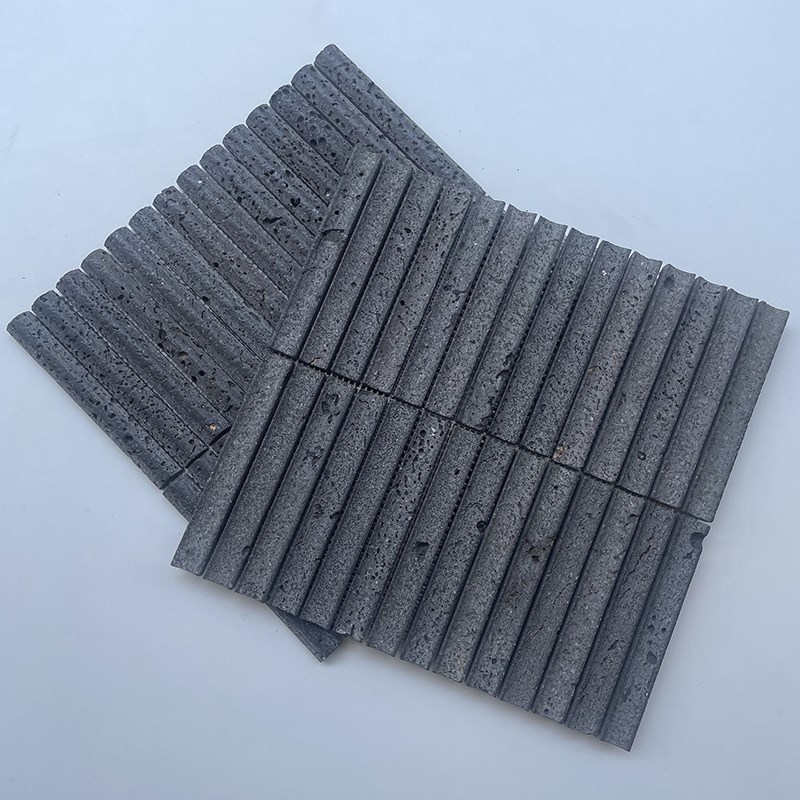 黑色火山岩石材长条马赛克卫生间民宿吧台浴室餐厅酒Y店背景墙阳