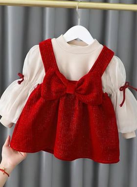 女童连衣裙春季2022新款儿童裙子套装过年服新年装婴儿女宝宝春装