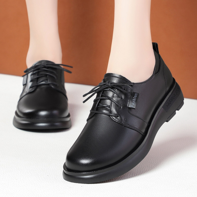 2024春秋款真皮单鞋平底平跟妈妈鞋软皮软底休闲系带深口皮鞋女,女鞋,深口单鞋,淘宝优惠券,粉丝福利购,淘宝优惠卷