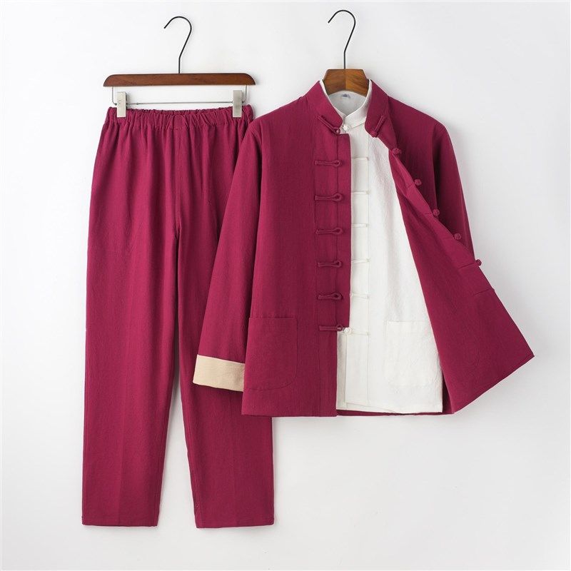 春秋新中式盘扣国风唐装三件套长袖棉麻禅修居士汉服你男女太极服,男装,唐装,淘宝优惠券,粉丝福利购,淘宝优惠卷