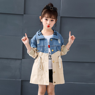 女童牛仔外套春装2024新款洋气儿童风衣中长款春秋时髦小女孩上衣