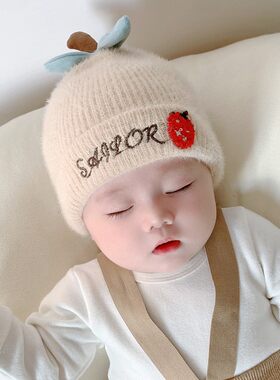 婴儿帽子秋冬婴幼儿0-6个月男童女宝宝毛线帽可爱超萌冬季针织帽3