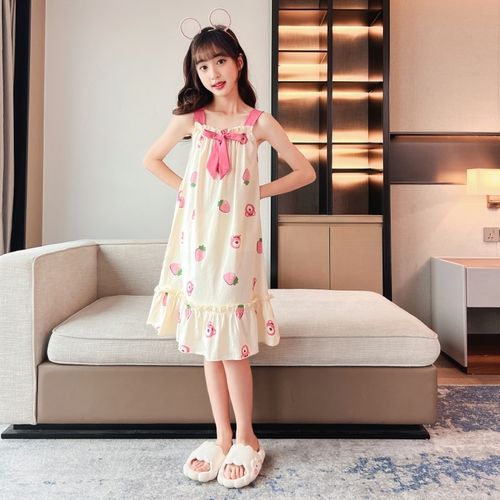 女童睡裙夏季2024新款儿童吊带睡衣小女孩纯棉大童夏天空调家居服