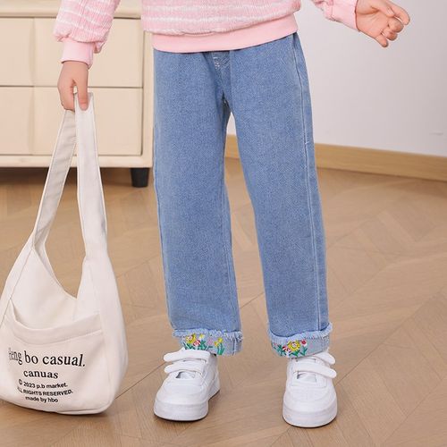 爱妮萌萌女童阔腿牛仔裤2024新款小童儿童裤子秋季直筒洋气春秋款