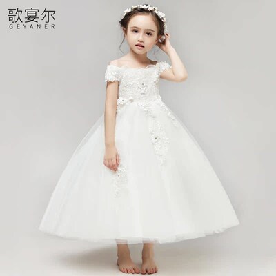 儿童晚礼服小花童礼服公主裙女童主持人蓬蓬白色婚纱钢琴演出高端