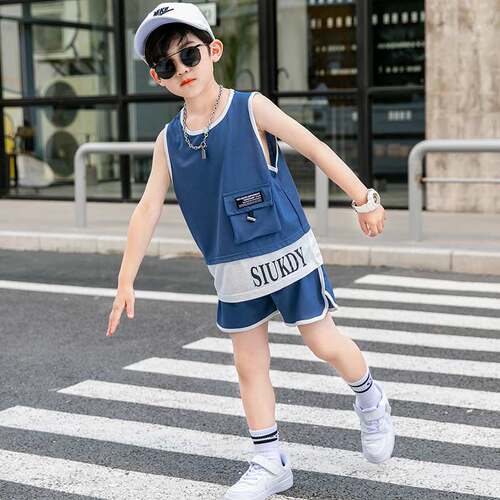 男童背心短裤夏季薄款2021新款儿童篮球服运动冰丝速干无袖套装潮