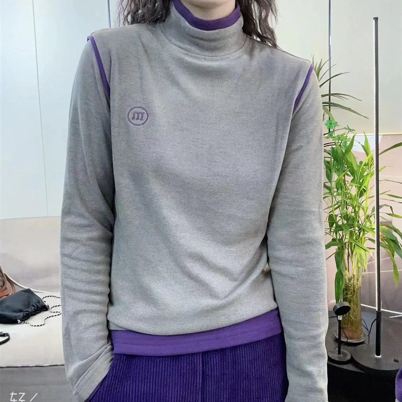 通勤百搭中高领双面德绒打底衫女2023冬新款加厚保暖内搭上衣绒衫图片