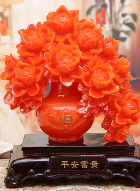 花开富贵牡丹花瓶结婚庆礼品树脂工艺品家居玄关摆件小装饰新中式