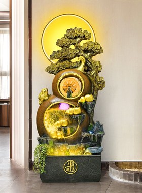 假山流水喷泉客厅招财风水轮循环水景办公室生财葫芦装饰落地摆件