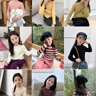 女童高弹兔绒包芯纱软糯半高领套头针织衫儿童宝宝秋冬打底衫毛衣