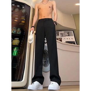 黑色直筒西裤垂坠感高级感弯刀微喇裤子男款春秋季加长休闲西装裤