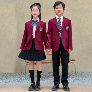 英伦学院风幼儿园中小学生裙班校服男童红色西装女礼服春秋外套装