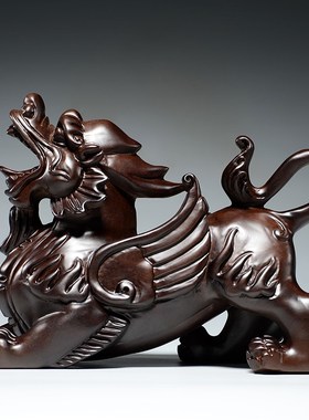 黑檀木貔貅摆件一对大号木质貔貅家居摆设装饰工艺品开业新居送礼