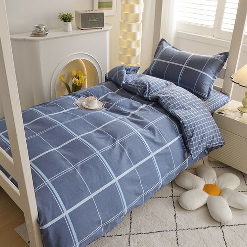 学生宿舍被套三件套床单纯棉单人床儿童床被罩格子简约四季通用