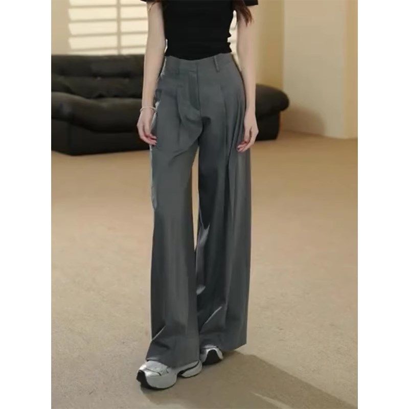 2025年新款时尚气质灰色西装裤宽松阔腿裤女夏季简约百搭休闲裤子,女装/女士精品,大码裤装,淘宝优惠券,粉丝福利购,淘宝优惠卷