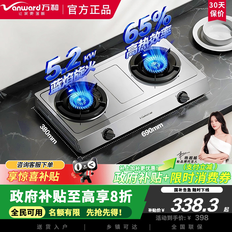 万和小灶君D9台式燃气灶家用天然气液化气煤气灶不锈钢双灶头灶具