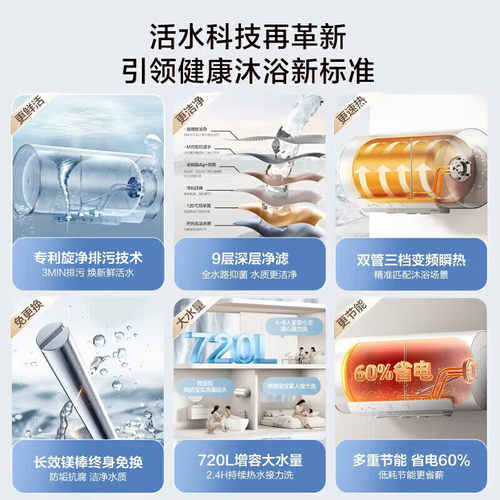 万和长白山R6Pro活水洗电热水器50升3300W变频速热终身免换镁棒