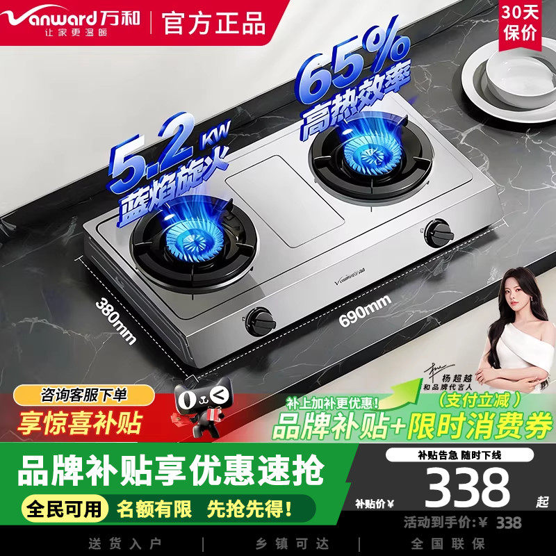 万和小灶君D9台式燃气灶家用天然气液化气煤气灶不锈钢双灶头灶具