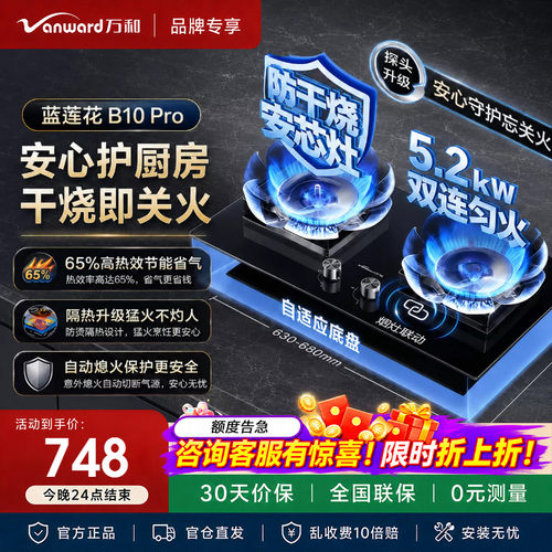 万和莲花B10 Pro防干烧天然气燃气灶5.2kW嵌入式家用煤气双炉具台