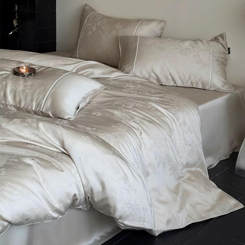 高档轻奢100s兰精天丝四件套纯色冰丝凉感被套可水洗裸睡高级感夏