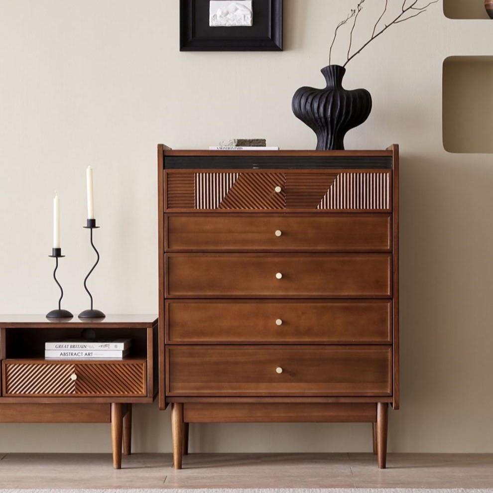 北欧复古五斗柜边柜收纳实木卧室置物柜客厅靠墙抽屉柜子储物柜