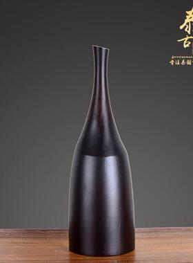 东南亚风格摆件创意细口原木色实木花瓶家居插花复古