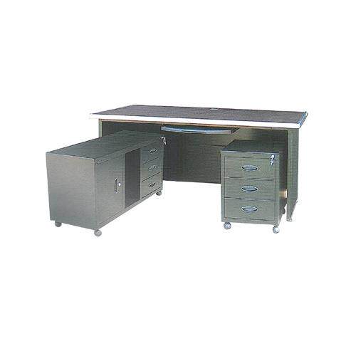 全铁皮办公桌钢制电脑桌抽屉带锁办公台防盗铁桌组合大班桌带矮柜