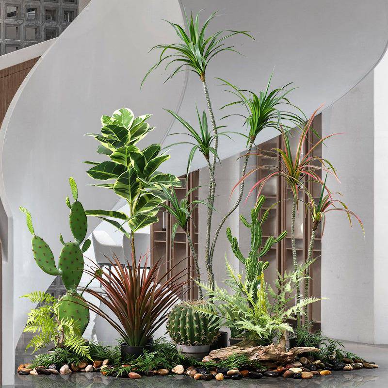 罗曼妈妈北欧仿真植物千年木套餐落地盆景龙血树现代商场装饰摆件