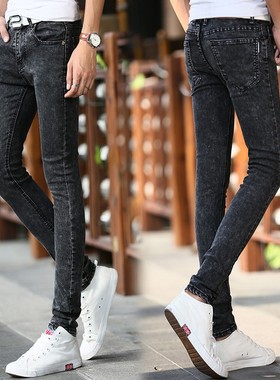 春秋款青少年黑色弹力薄款牛仔裤男秋季修身韩版潮流紧身小脚裤子