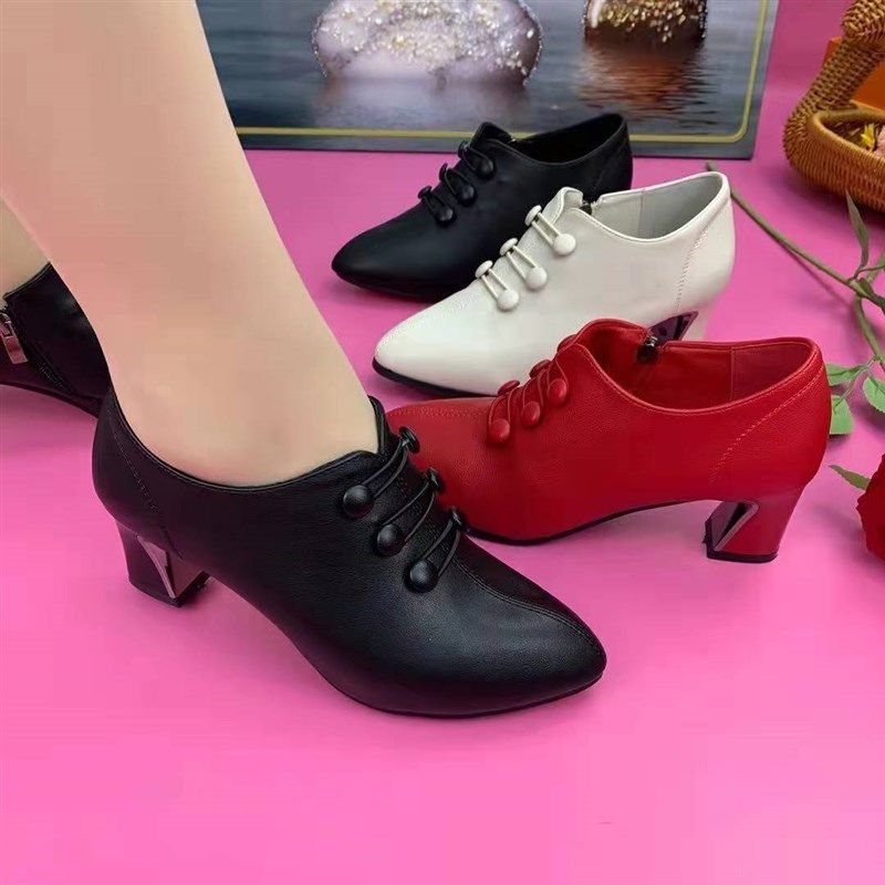 高跟鞋女粗跟2025年春新款深口单鞋软底舒适时尚英伦风尖头小皮鞋,女鞋,深口单鞋,淘宝优惠券,粉丝福利购,淘宝优惠卷