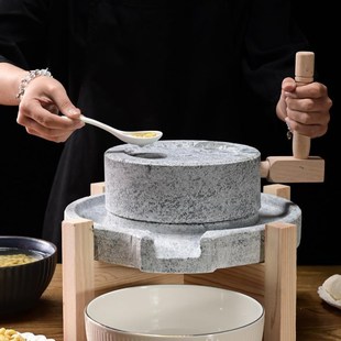 石磨家用小型小复古豆浆豆腐幼儿园手动推磨盘机老式麻青石墨磨子