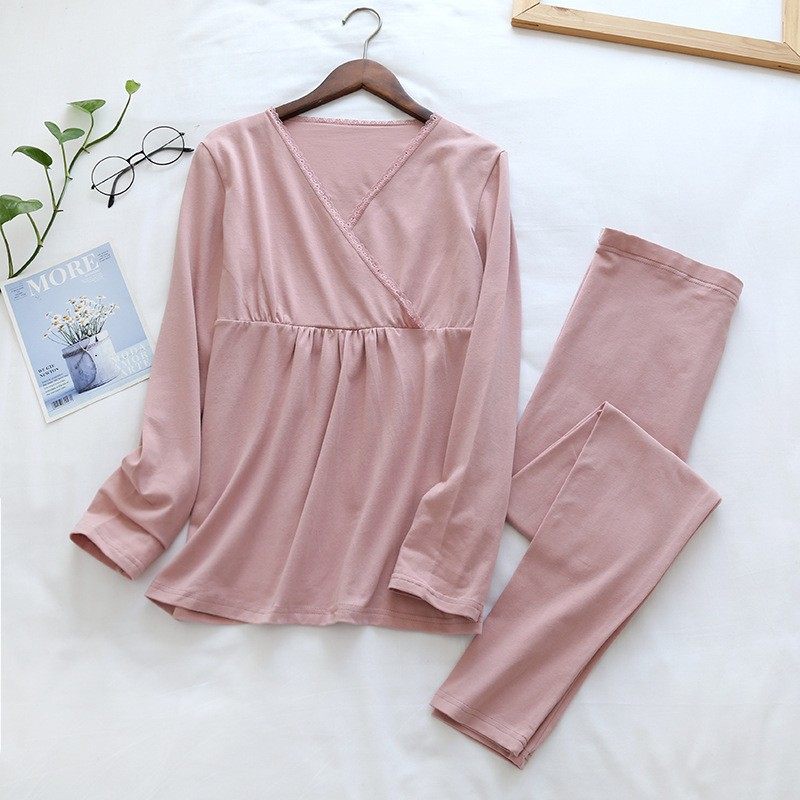 孕妇哺乳秋衣秋裤春秋冬纯棉睡衣保暖内衣套装产后月子大码家居服