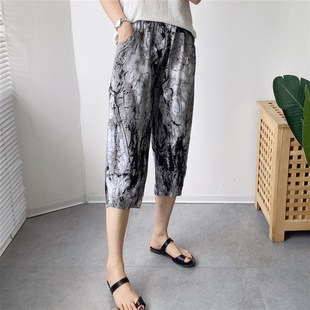棉绸睡裤七分裤女夏宽松家居裤单件中裤大码绵绸裤薄款人造棉裤子