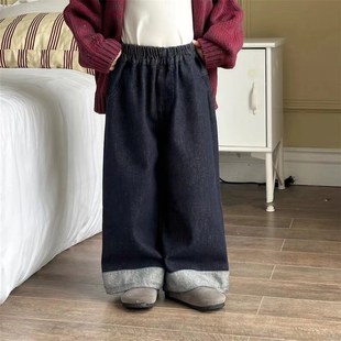 卷边男童女童宽松韩版 阔腿裤 长裤 老爹裤 110 拖地裤 150加绒牛仔裤
