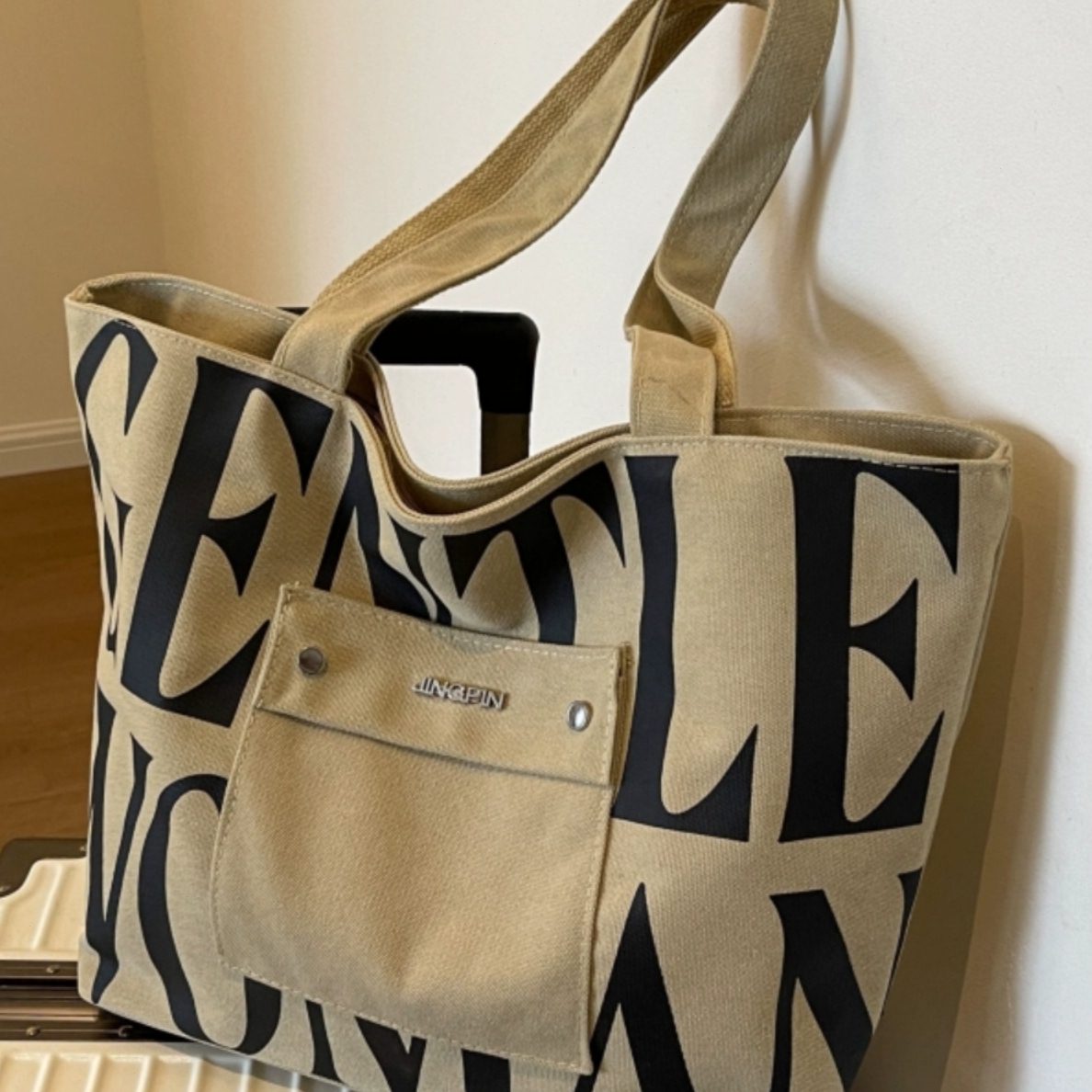 秋冬帆布托特包包女日系时尚大容量手提袋百搭学生上课通勤单肩包