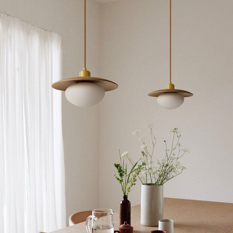 汤圆餐厅吊灯北欧中古原木奶油风灯具简约双头现代日式飞碟极简灯,家装灯饰光源,餐厅吊灯,淘宝优惠券,粉丝福利购,淘宝优惠卷