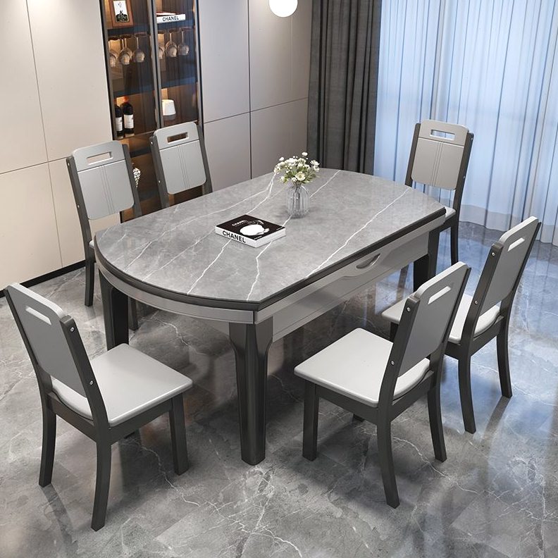 岩板餐桌椅组合小户型家用吃饭桌子椅子大理石实木餐桌可伸缩折叠
