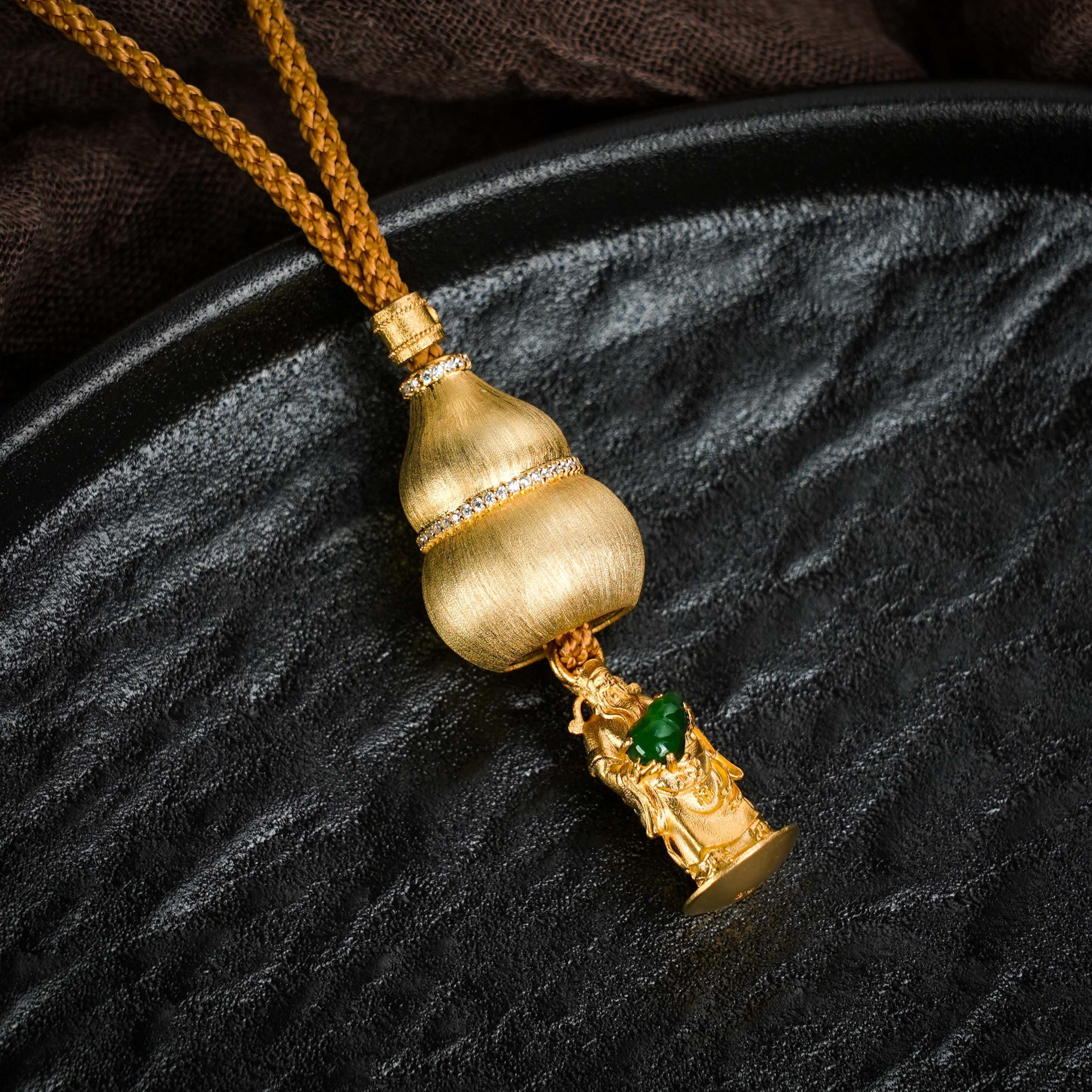 【朱朱严选】翡翠*葫芦吊坠*套绳*银925镶嵌*约23*15mm