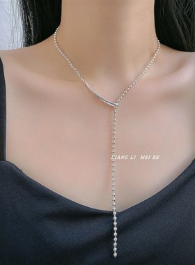 日韩气质简约U型串珠圆球金属锁骨链叠戴可调节时尚个性毛衣项链