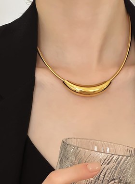 纯银项链女个性辣妹风项圈小众弧形弯管吊坠高级感颈链锁骨链礼物
