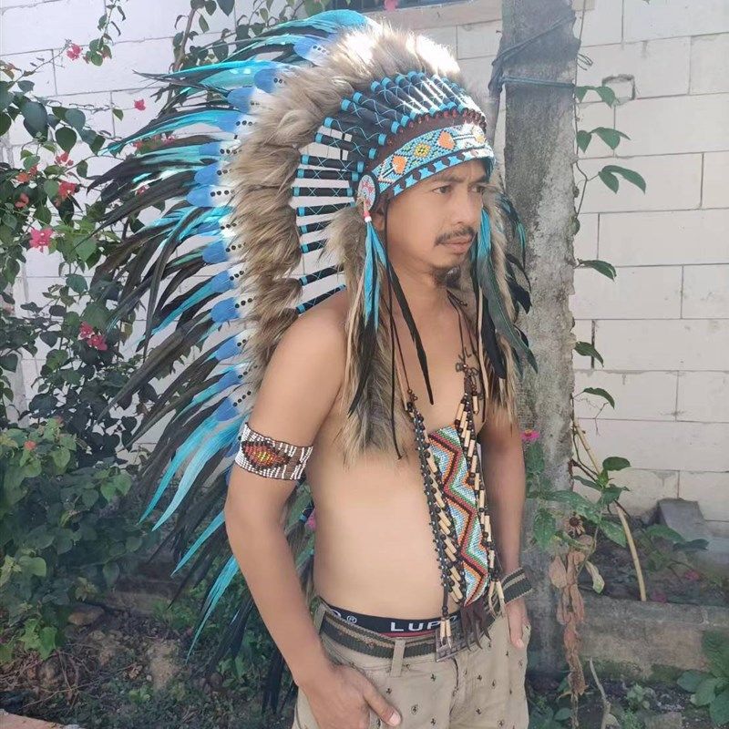 印第安头饰南美酋长帽子蓝色加强版野人发饰头戴舞台表演摄影走秀,模玩/动漫/周边/娃圈三坑/桌游,聚会装饰帽子,淘宝优惠券,粉丝福利购,淘宝优惠卷