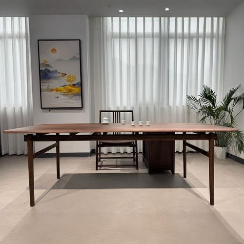 黑胡桃悬空桌极简禅意办公室高端泡茶台茶室会所高端茶桌