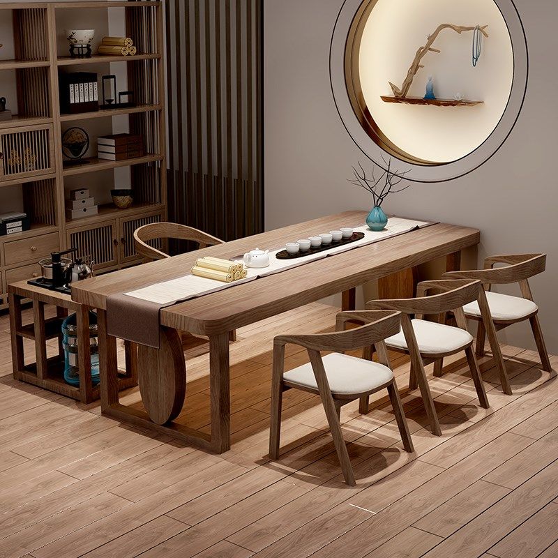 全实木阳台茶桌椅组合新中式古典原木泡茶台家用客厅大板泡茶桌椅