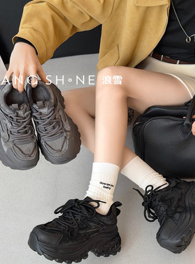 真皮厚底增高高级2025冬薄绒新款女鞋老爹鞋百搭运动休闲鞋户外鞋