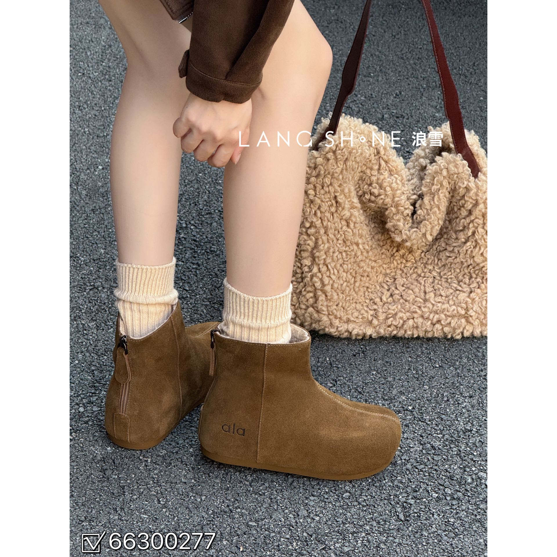 反绒磨砂皮厚底增高勃肯鞋女短靴