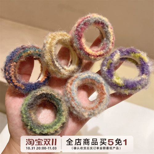 秋季民族风彩色弹力粗毛线圈个性百搭扎发皮筋紫色咖色头绳发圈新